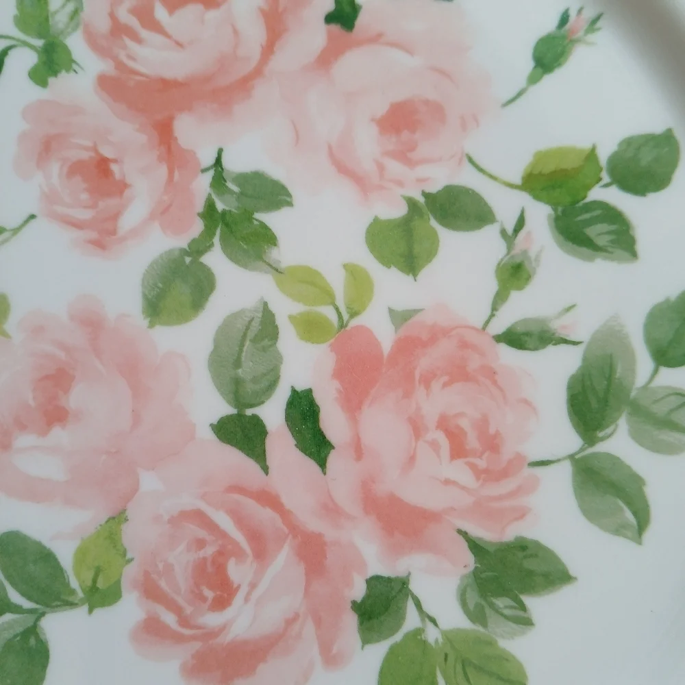 Set of 2 Laura Ashley Soft Pink Rose Melamine Salad Plate Scalloped Rim 9